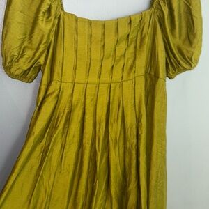 Blu Pepper Green Pleated Puff Sleeve Sundress